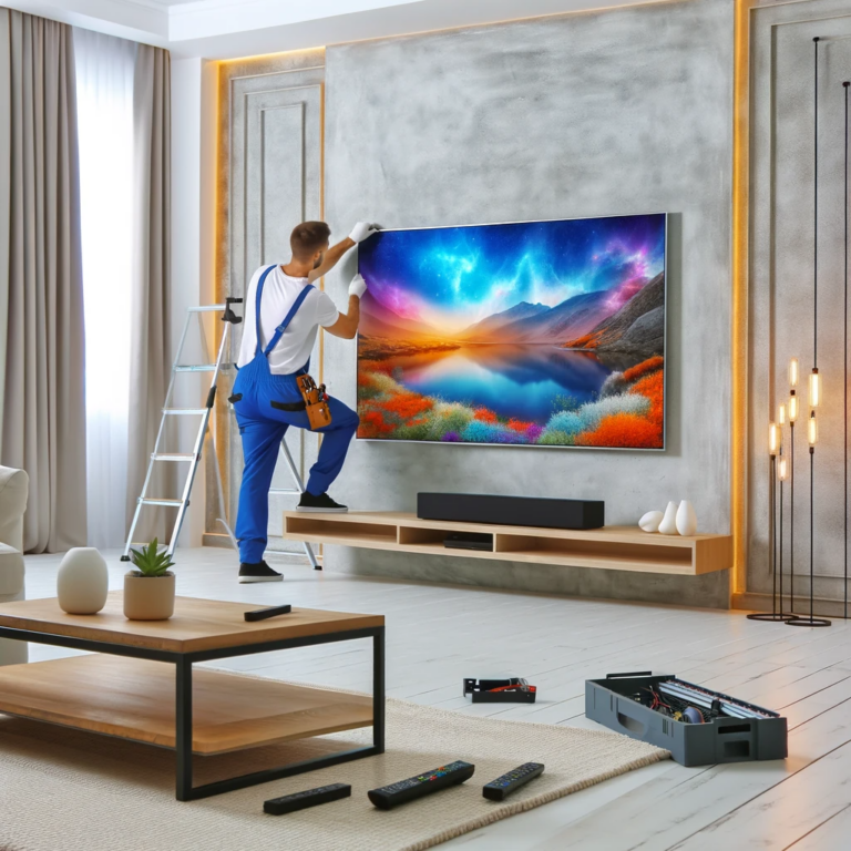 Technician mounting a television — AI illustration