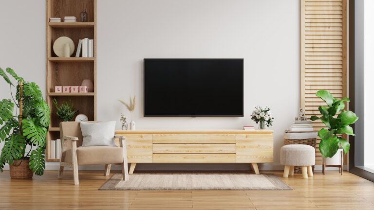 Minimal TV room with armchair