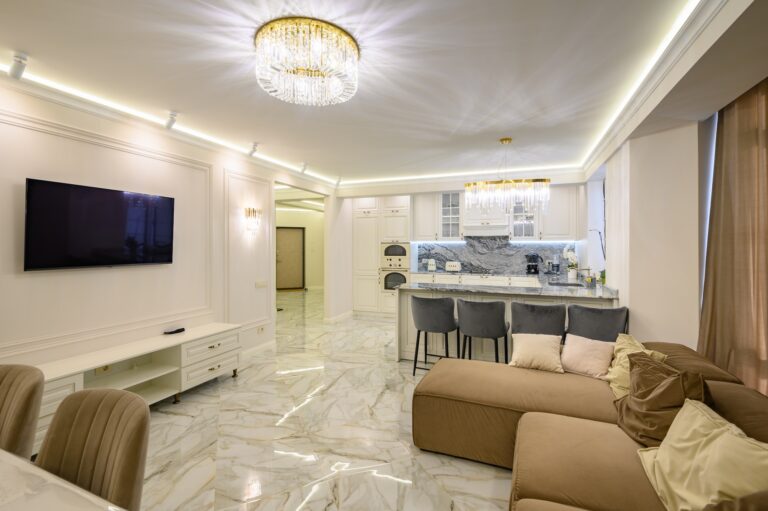 Studio apartment with wall-mounted TV