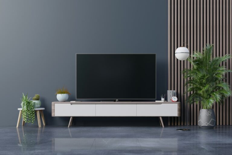 Television on a dark wall