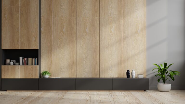 Timber feature-wall TV room