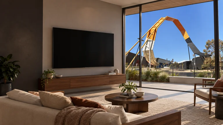 Acton — Room concept with a wall-mounted TV and a view inspired by National Museum of Australia entrance loop.