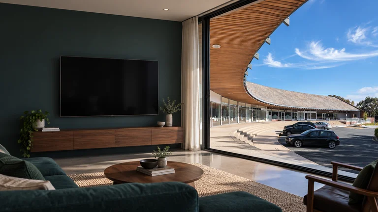 Torrens — Room concept with a wall-mounted TV and a view inspired by Torrens Neighbourhood Centre.