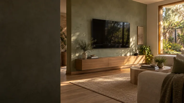 Ainslie — Generated room concept with a wall-mounted television.