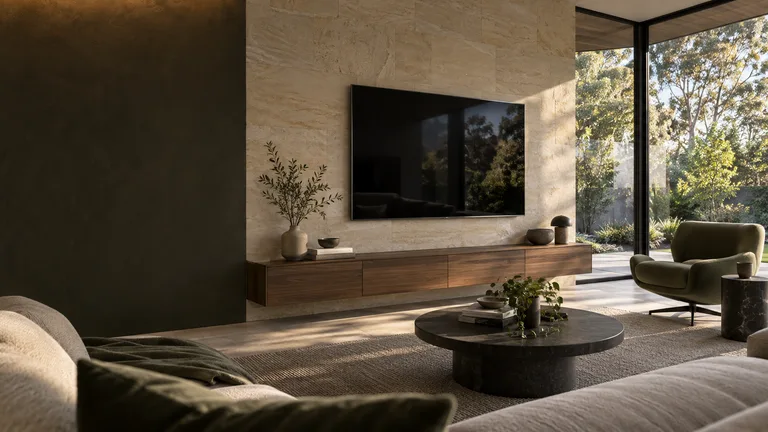 Campbell — Generated room concept with a wall-mounted television.