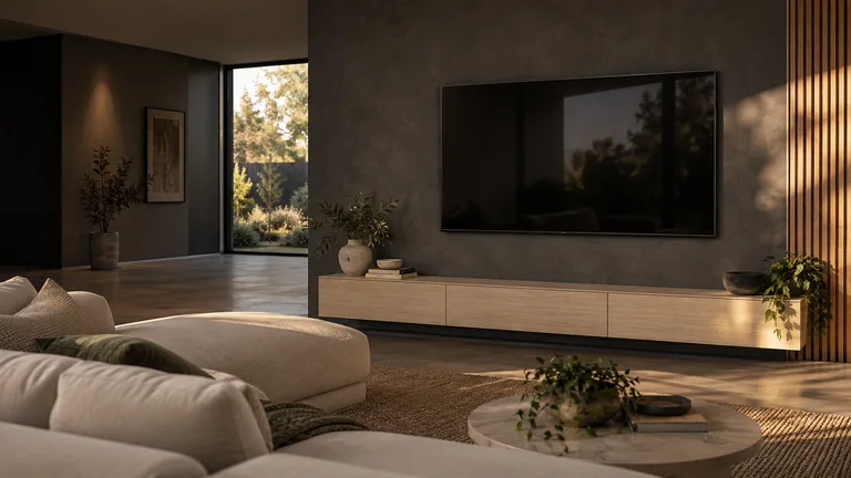Casey — Generated room concept with a wall-mounted television.