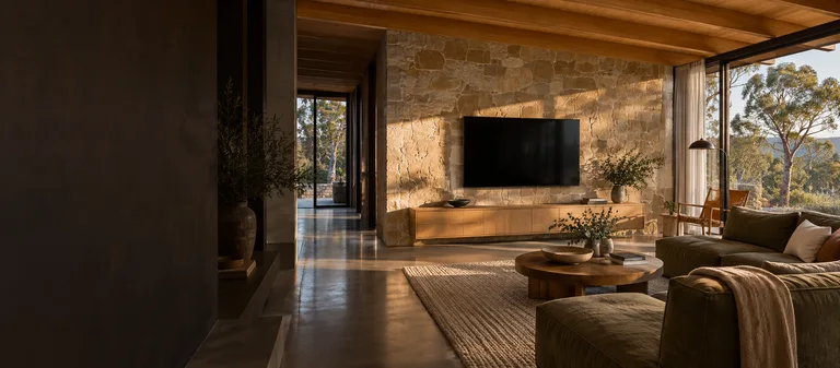 Chapman — Generated room concept with a wall-mounted television.