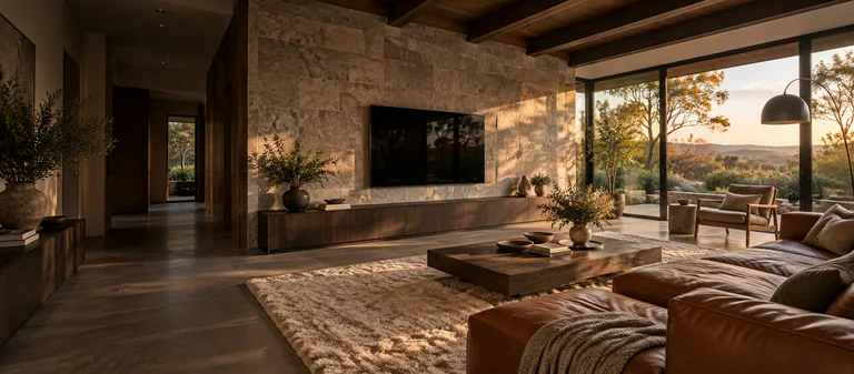 Fadden — Generated room concept with a wall-mounted television.