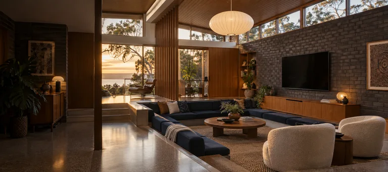 Fisher — Generated room concept with a wall-mounted television.