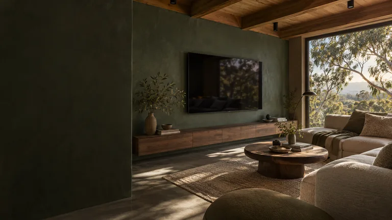 Hackett — Generated room concept with a wall-mounted television.