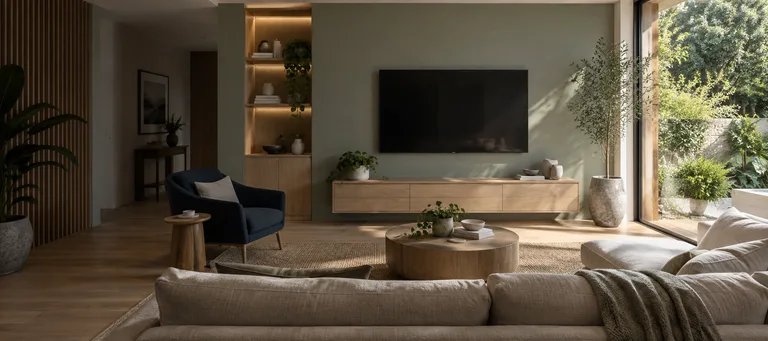 Harman — Generated room concept with a wall-mounted television.