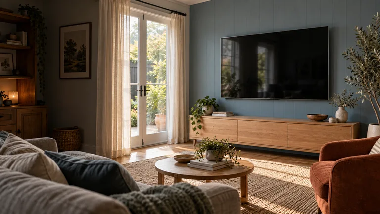 Higgins — Generated room concept with a wall-mounted television.