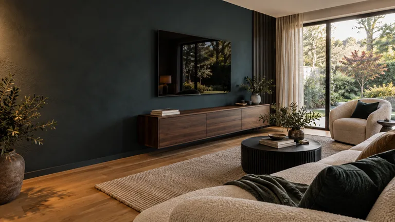 Hughes — Generated room concept with a wall-mounted television.