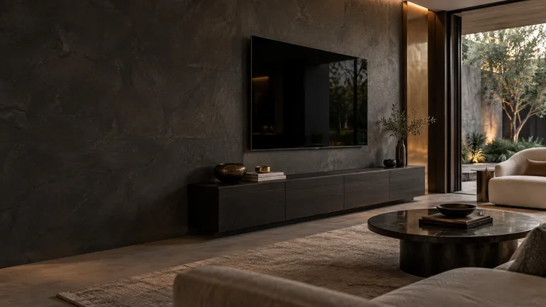 Russell — Generated room concept with a wall-mounted television.