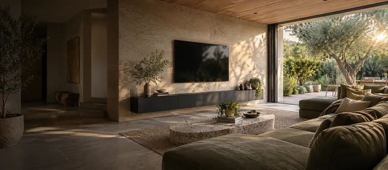 Theodore — Generated room concept with a wall-mounted television.